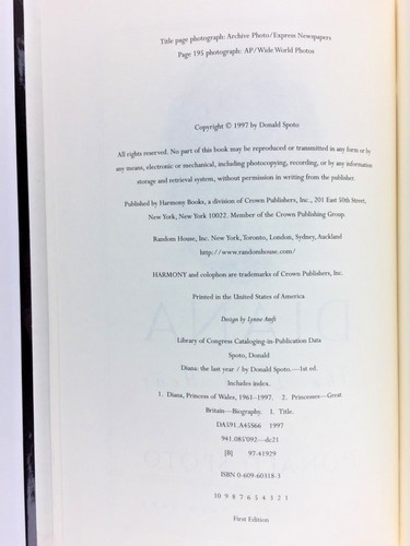 First Edition Diana The Last Year book by Donald Spoto 1997 Hardcover - Imagen 9 de 12