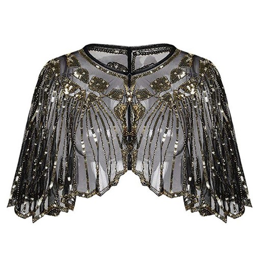Women's Evening Cape 1920s Shawl Beaded Sequins Decor Bolero Flapper Cover up - Picture 29 of 37