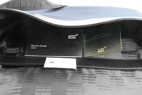 MONTBLANC NIGHTFLIGHT MESSENGER SHOULDER BAG BLUE BLACK LEATHER & CANVAS 116783 - Picture 9 of 11