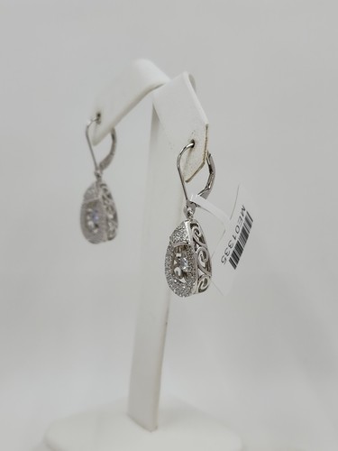 Floating Cubic Zirconia Tear Drop Halo Earrings, Sterling Silver - Picture 4 of 7