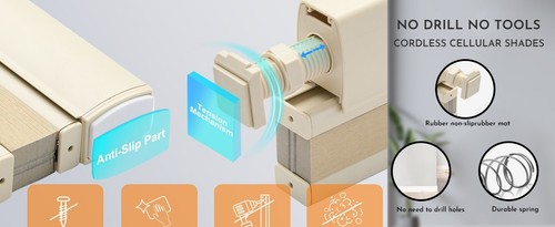 No Drill Top Down Light Filtering Cellular Shade Cordless Gray Honeycomb Blind - Picture 15 of 17