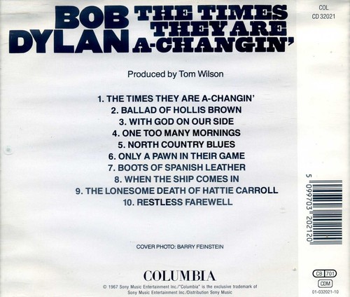 Bob Dylan- "The Times They Are A-Changin'" CD 1994 Columbia Records - Picture 2 of 2