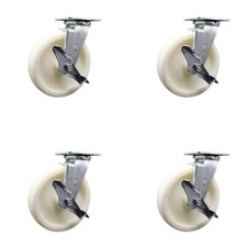 8 Inch Nylon Swivel Caster Set with Ball Bearings and Brakes Service Caster