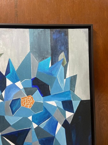 Enorme Pintura Acrílica Original Mediados de Siglo Arte Moderno Abstracto Flor Cubismo Arte - Imagen 7 de 18