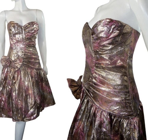 Vintage 1980er Jessica McClintock Gunne Sax Blumen Folie schillernd Partykleid 9/10