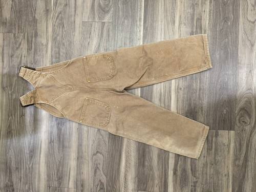 Carhartt Youth Vintage Khaki Bib Overalls Double Knee Lined Measures Size Small - Picture 2 of 8