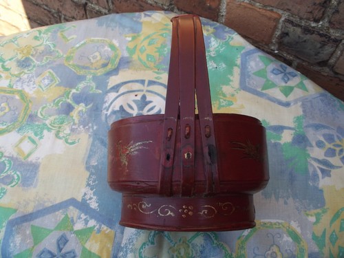 Antique Chinese hand painted red elm basket - Picture 9 of 13