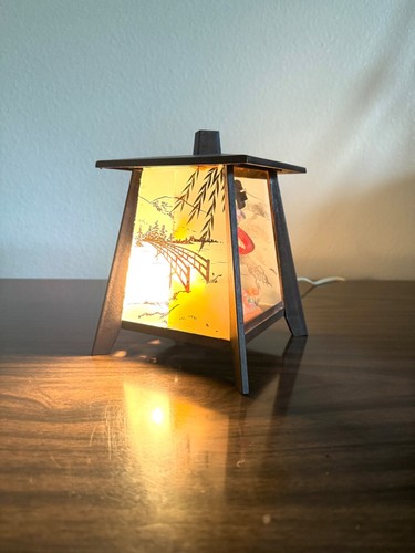 Vintage Japanese Side Table Lamp Geisha Shadow Box Made In Japan - Picture 7 of 9