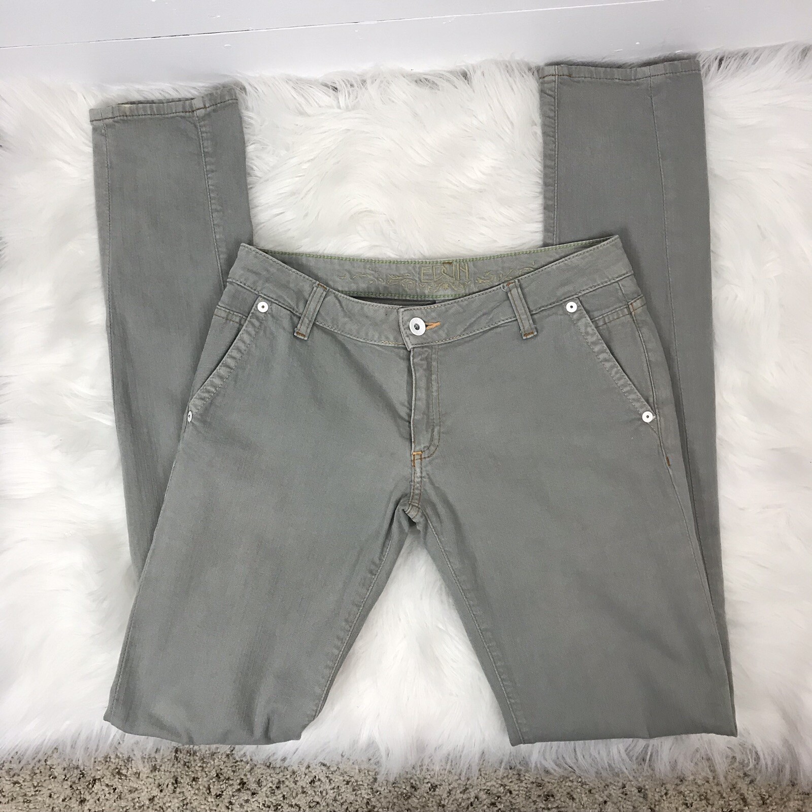 Edun Womens 26 Stretch Straight Skinny Jeans Sage Green Low Rise Waist Edun Womens 26 Stretch Straight Skinny Jeans Sage Green Low Rise Waist