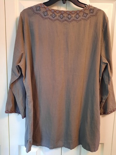 EDDIE BAUER Vista Point Embroidered Tunic Olive Green 3/4 Sleeve Large NWT - Bild 3 von 11