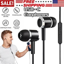 USB C Type C Headphones Earbuds in Ear Earphones w/ Mic For iPhone 15 Galaxy S23