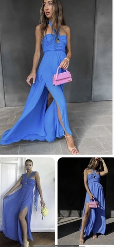 Zara blau langes Chiffon Abend Cocktailkleid MEDIUM UK 10 UVP £ 109 NEU mit Etikett - Bild 7 von 21