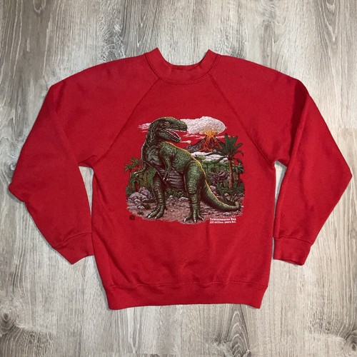 Dinosaur Sweater Youth Large Kids Red Vintage 80s Pullover USA