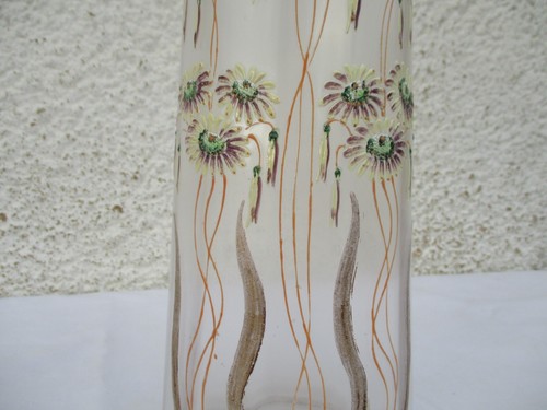 GRAND VASE EN VERRE A DECOR EMAILLÉ DE FLEURS MARGUERITES ÉPOQUE 1900/20 - Picture 3 of 14