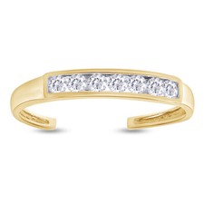 Adjustable Band Toe Ring Round Simulated Diamond 14K Yellow Gold Plated Sterling