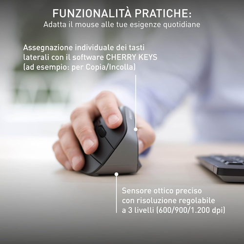 CHERRY MW 4500, Mouse Verticale Ergonomico per Destrimani, Senza Filo (Radio a 2 - Foto 6 di 12