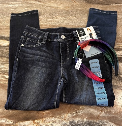 Girls Jeans Skinny Fit Jean Sz S 6/6X Denim & Multi Color Headband 22W X 19L New - Picture 4 of 5