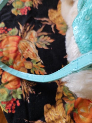 Poochie & Co. Dog Purse, White With Teal Glitter & Heart Coat,Teal Bows Zipper - Picture 6 of 11