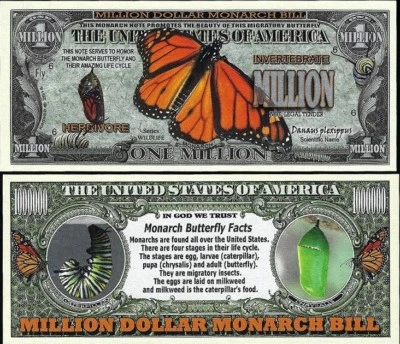 Monarch Butterfly Million Dollar Bill Play Funny Money Novelty Note +FREE SLEEVE