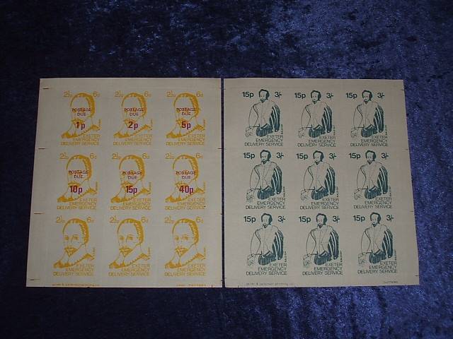 GB EXETER STRIKE EMERGENCY DELIVERY & POSTAGE DUE STAMP SHEETS GB EXETER STRIKE EMERGENCY DELIVERY & POSTAGE DUE STAMP SHEETS