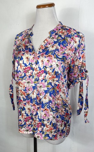 Franch Anthropologie Top Damen Bindeärmel Knopfleiste Blumen Bluse Kunst S - Bild 2 von 9