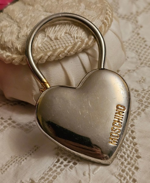 Vintage MOSCHINO by Redwell Made Italy Herz silberfarben Schlüsselanhänger Ring/Taschenanhänger