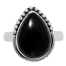 Natural Black Onyx - Brazil 925 Sterling Silver Ring s.6 Jewelry R-1151