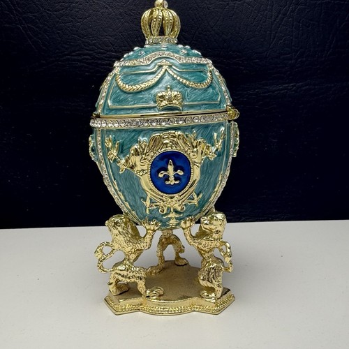 Keren Kopal Royal Blue Egg Musical Trinket Box Austrian Crystals 5.5" Vintage - Picture 4 of 9