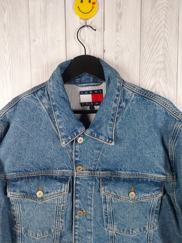 Men’s Tommy Hilfiger Jeans Denim Jacket Trucker Embroidered Crest Y2K 90s Large - Picture 9 of 19