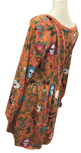 Roberto Lugo Long Sleeve Dress Orange Skull Sz 2X Art to Wear Day Of The Dead - Picture 12 of 12