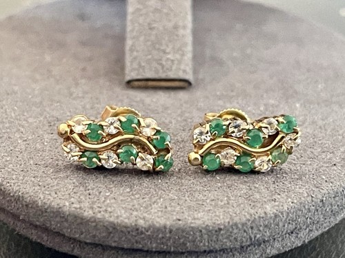 Bonitas esmeraldas y circonitas de oro amarillo de 14K (G36) - Imagen 5 de 9