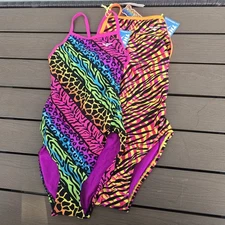 TYR The Finals Women Zany Zebra/jungle Swimsuit Flutterback Bundle Size 30 New