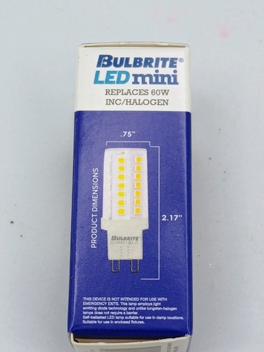 Bulbrite 60W Equivalent T6 Bi-Pin GY9 3000K 550lm LED Mini Light Bulb NEW - Picture 3 of 7