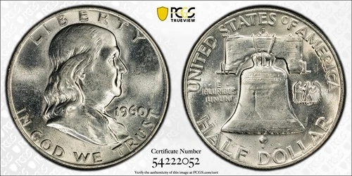 1960-D 50C Franklin Half Dollar - PCGS AU58 - 90% Silver