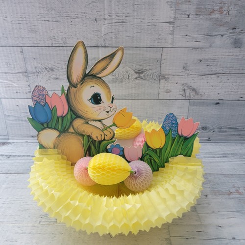 Vintage 70s Beistle Easter Bunny Nest Bowl Eggs Tissue Paper Centerpiece Decor  - Picture 7 of 18