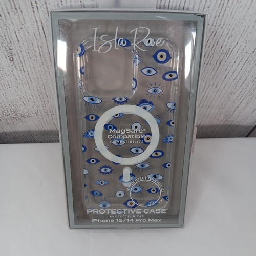 Isla Rae iPhone Case 15/14 Pro Max Blue Evil Eye Magsafe Compatible Greek Clear - Picture 1 of 4