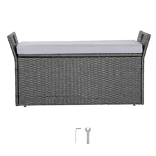 Outdoor Storage Bench PE Rattan 40Gal Deck Box Waterproof Outdoor Seat & Storage
