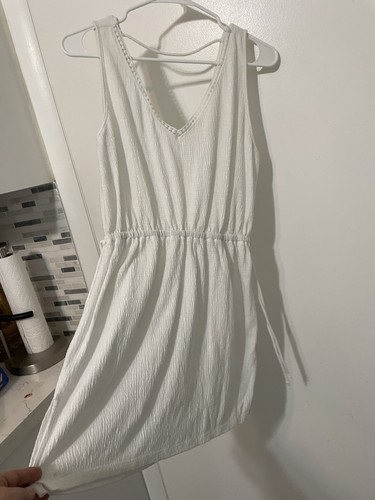 Kona Sol Double V Neck Sleeveless white beach dress swim cover-up Cinch Waist Sm - Picture 2 of 7