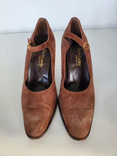 Ralph Lauren Womens Shoes Suede Mary Jane High Heels Italy Pumps Size 8 B Brown - Picture 2 of 12