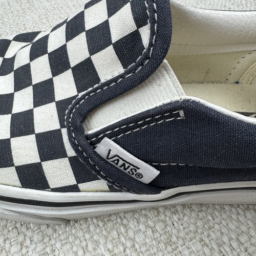 Vans Kids Classic Youth Size 2 Checkerboard Navy Blue White Slip On Shoes - Picture 8 of 11