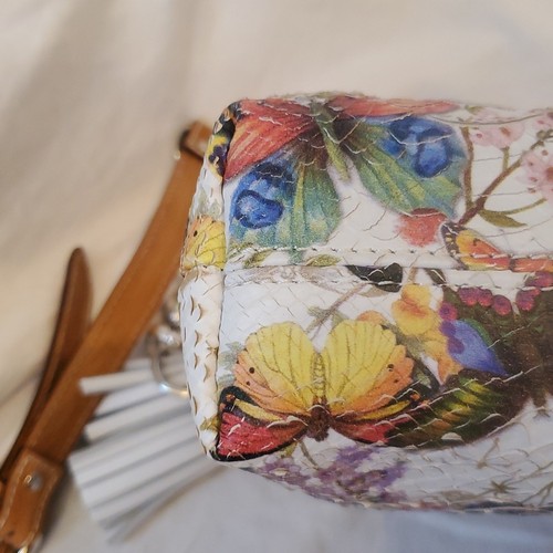 NWOT Cavalcanti Leather Purse Handpainted Butterfly Print Snakeskin Italy Bag - Picture 6 of 16