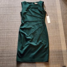Calvin Klein Forest Green Sheath Dress Women's Sleeveless Sunburst Pleated Sz 4