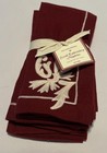 New Williams-Sonoma Scroll Embroidery Napkins Maroon Dark Red Linen Set 4