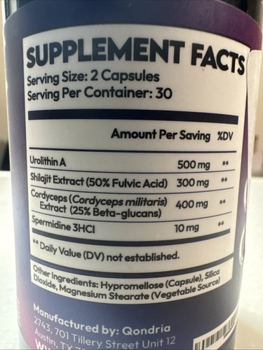 Qondria Urolithin A + Shilajit, Cordycepts, Spermidin Supplement 500 mg 60 Kapseln - Bild 2 von 4