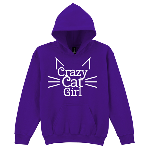 Kids Crazy Cat Girl Hoodie • Hood Pullover Top Unisex Hoody - Picture 1 of 21