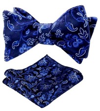 Men's Bow Tie Navy And Blue Floral With Matching Handkerchief Self Tie