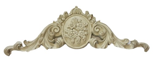 Faux Wood Molded Relief Composite Cream White 25”Vtg Flowers Door Pediment Decor