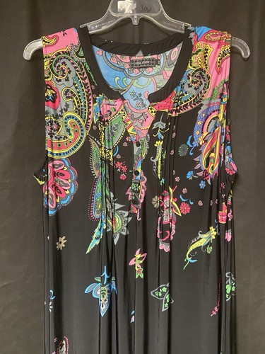Ropa de estar larga sin mangas floral multicolor Ice Silk negra talla grande 3XL - Imagen 2 de 4