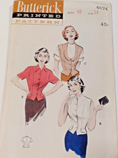 Butterick 6074 Shirt Blouse Top Sewing Pattern Ladies 14 VTG UC High Collared