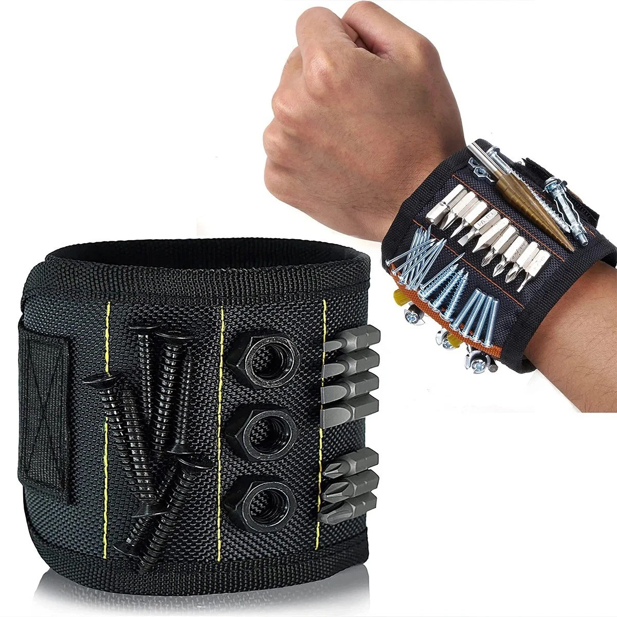 AMTECH Magnetic Wristband With 16 Magnets - DIY Tool Belt For Screws, Nails, Bits - S4615